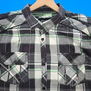 Buckle Black Mens XL Green Plaid Western Button Down Shirt Long Sleeve Standard